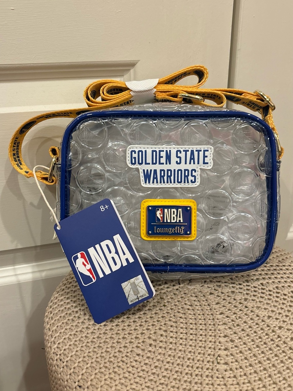 NBA LOUNGEFLY Golden State Warriors Clear Bubble Crossbody - Blue & Yellow